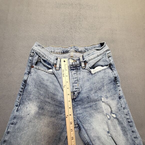 Old Navy Jeans Womens 4 Blue Sky Hi Straight Button Fly Distressed Denim Stretch - Picture 8 of 11